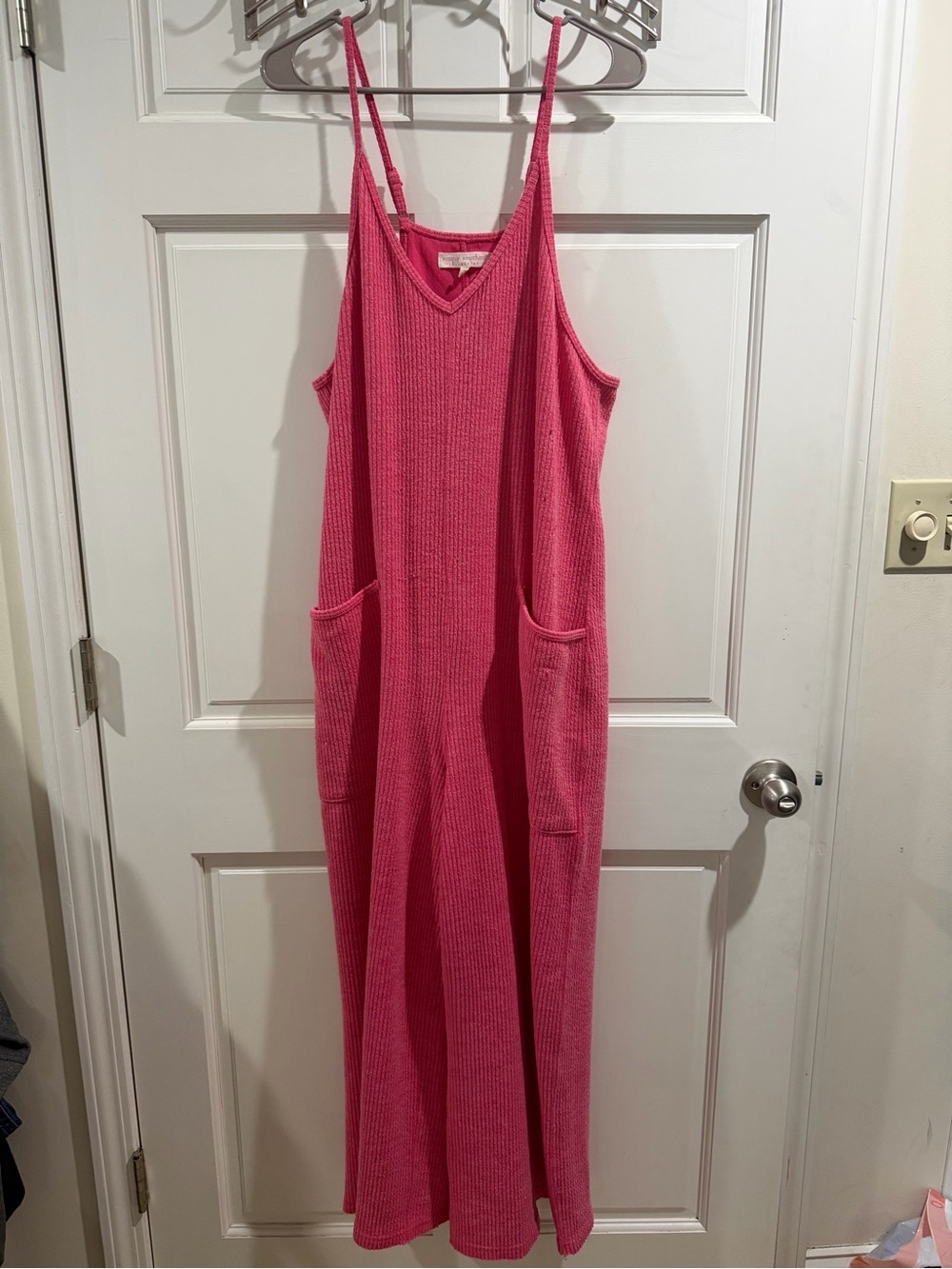 Simply Southern Women’s Pink Sleeveless Knit Jumpsuit with Pockets size Large